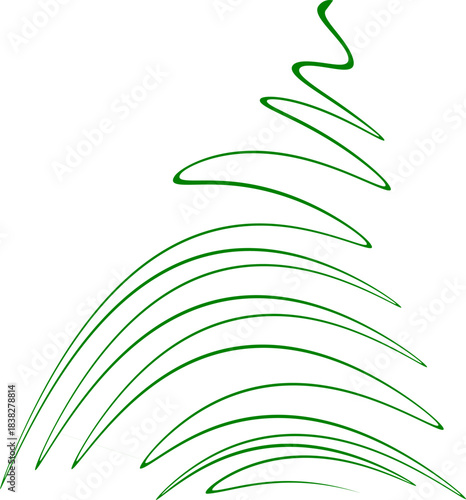 Abstract green paint brush stroke in the shape of crooked fir tree. Transparent background EPS version.
