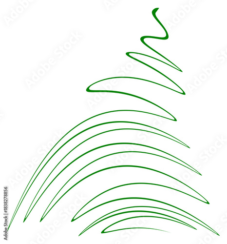 Abstract green paint brush stroke in the shape of crooked fir tree. Transparent background SVG version.