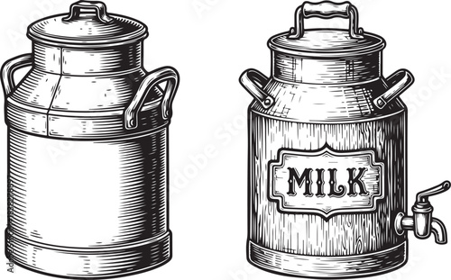 set of vintage milk can vector illustrations, Vintage Milk Can Illustration Retro Dairy Container Vector