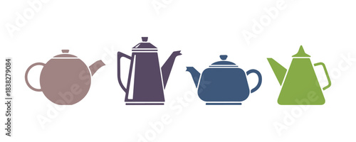 A straightforward teapot with a unique design. A solid-colored kitchen icon. Vector illustration