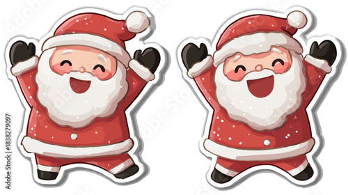 Cute watercolor Santa Claus sticker illustration set, cheerful Christmas holiday character, festive seasonal design element.