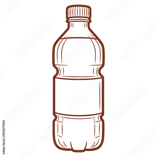 Plastic Water Bottle Illustration Refreshment Container for Hydration and Beverage Consumption in Simple Line Art Style