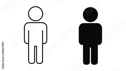 Minimalist human figure icons in outline and solid black styles, versatile person silhouette vector set for user interface design, simple male or female character symbols for wayfinding signs
