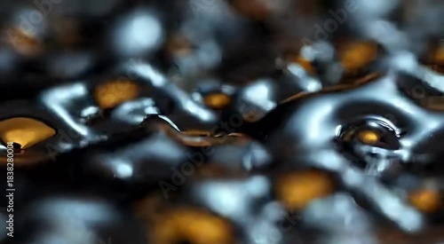 Abstract Dark Liquid Surface with Shimmering Metallic Reflections