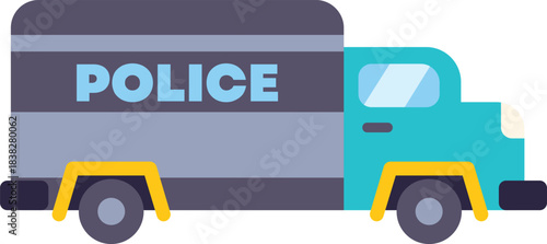 Minimalist vector illustration featuring a police truck transporting prisoners, ideal for representing law enforcement and criminal justice themes