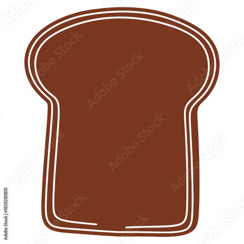Simple illustration of a slice of whole wheat bread with a white outline on a clean white background ready for breakfast