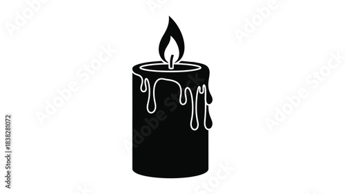 A simple black and white illustration of a lit dripping wax candle