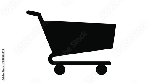 Simple black silhouette of a shopping cart on a white background