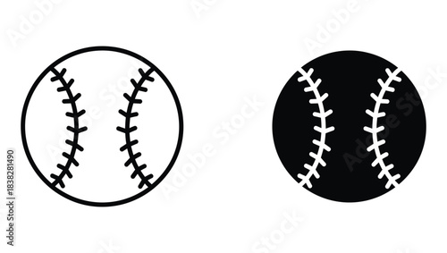 Baseball icons, outline and solid minimal vector set
