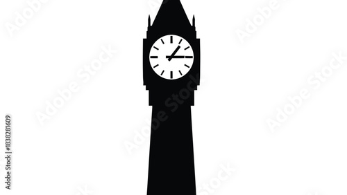A simple black silhouette of the iconic big ben clock tower