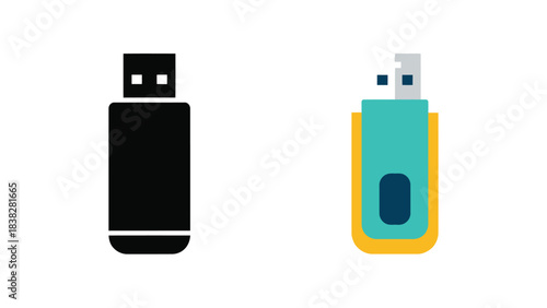 Two usb flash drives one black and one teal with yellow accents