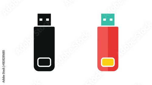 Two usb flash drives one black and one red with teal accents