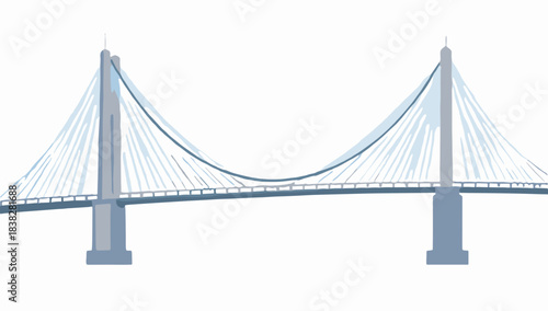Stylized cable-stayed bridge with hanging cables in minimalist blue tones, bridge with hanging cables