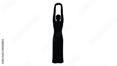 Silhouette of a woman with arms raised above her head isolated on white