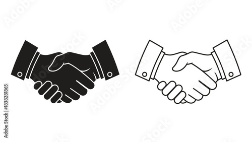 A visual representation of a handshake in two distinct styles filled and outline