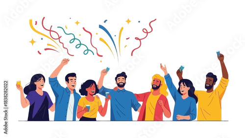 Celebration among Diverse Group: A jubilant assembly of individuals from varied backgrounds revels in a shared moment of celebration.