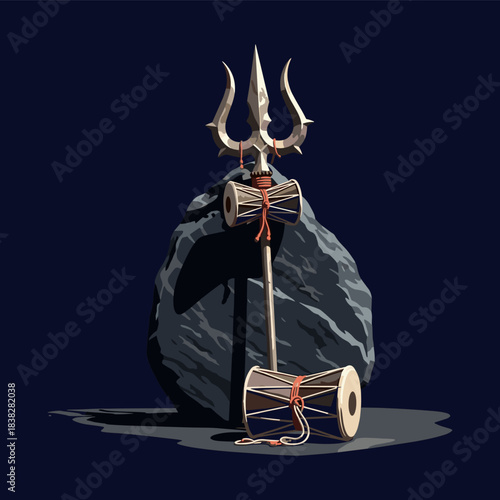 A trident (trishula) is depicted against a dark background