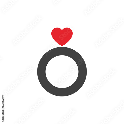 Ring with Red Heart Symbol, Marriage Love Engagement Icon Graphic Design, Romantic Relationship Symbolism