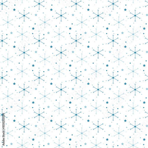 Minimal snowflake seamless pattern in icy blue tones. Winter frost pattern with snowflake