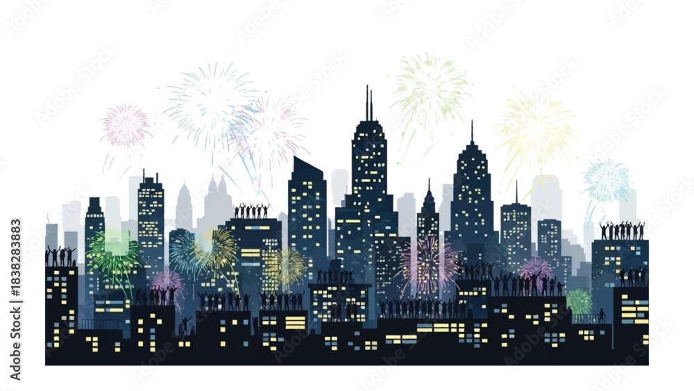Φωτογραφία Skyline Celebration: A dynamic city skyline ablaze with fireworks, showcasing a vibrant display of urban excitement and festive spirit