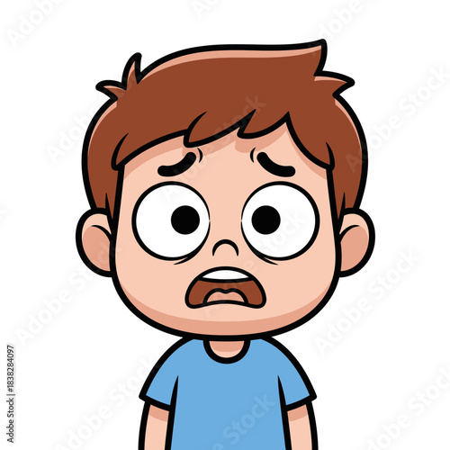 Cartoon Boy with Worried Expression and Wide Eyes.
