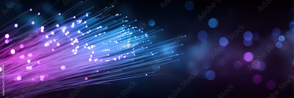 Obraz premium Abstract glowing fiber optic bundle with purple and blue light trails