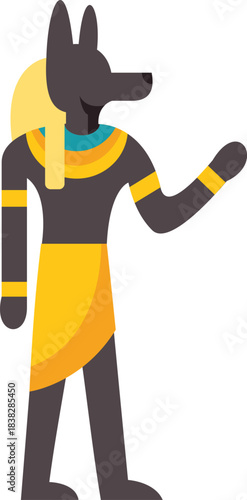 Anubis, egyptian god of the dead, mummification, embalming, the afterlife, cemeteries, tombs, and the underworld, is making a gesture with his hand