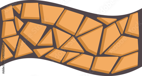 Wavy road paved with irregular orange tiles, creating a unique and textured pathway