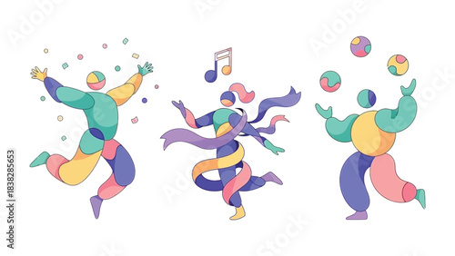 Abstract Performing Arts Illustration: Capturing the energy and movement of the performing arts, this illustration showcases stylized figures engaging in various acts of artistic expression.