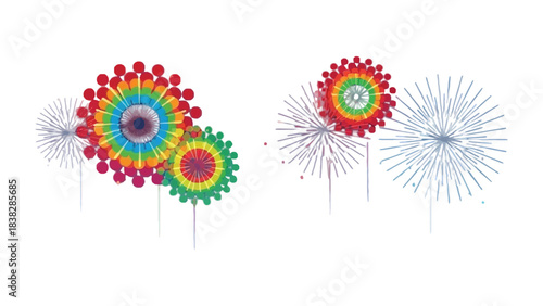 Vibrant Fireworks Display: A kaleidoscope of colorful fireworks illuminates the night sky, their bursts of light forming intricate patterns and designs.