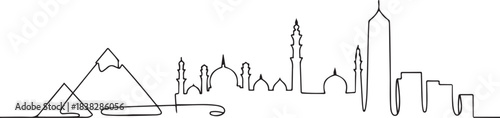 Cairo, Egypt skyline continuous line drawing. A minimalist design focused on the city's architecture. one line Icon drawing