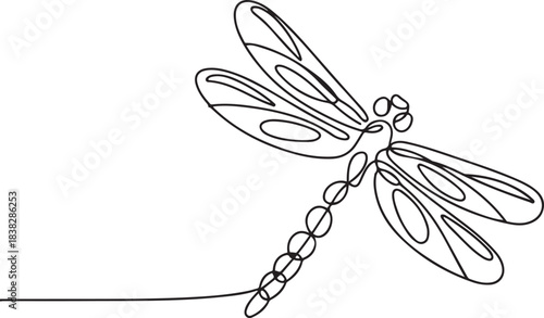 One Line Drawing Dragonfly Icon or Odonata in Sketch Art Style. Flower Continuous Line Draw, Damselflies Single Outline Vector. one line Icon drawing