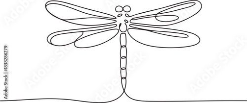 One Line Drawing Dragonfly Icon or Odonata in Sketch Art Style. Flower Continuous Line Draw, Damselflies Single Outline Vector. one line Icon drawing
