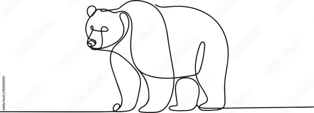 Obraz premium Bear in continuous line art drawing style. Grizzly bear minimalist black linear sketch isolated. one line Icon drawing