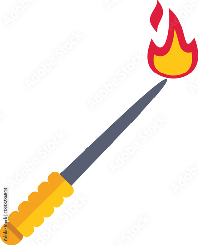Simple flat vector illustration of a burning match with a yellow handle