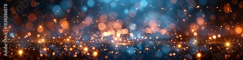 Panoramic Abstract Bokeh Lights Festive Orange and Blue Glows