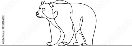 Bear in continuous line art drawing style. Grizzly bear minimalist black linear sketch isolated. one line Icon drawing
