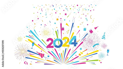 New Year 2024 Celebration: A vibrant explosion of colors illuminates the dawn of 2024, ushering in a season of hope, joy, and new beginnings.