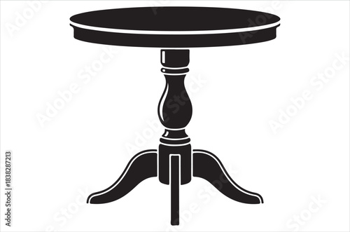 A simple black silhouette of a round table with a pedestal base