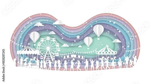 Whimsical Carnival Celebration: Capturing the vibrant atmosphere of a joyous carnival with playful balloons, a towering Ferris wheel, and a whimsical carousel, all set beneath a sky of pastel hues