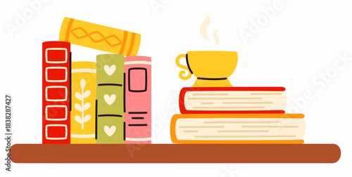 A shelf with cute books to read. Educational literature, back to school.