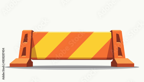 Collapsed road barrier in bright minimal scene with striped panel