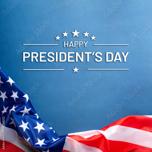 Wallpaper Mural President's day. Blue background with American flag. Website banner and greeting card design template. Torontodigital.ca