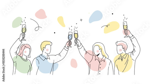 Cheers to Success: A cheerful group celebrates with champagne flutes, creating a sense of camaraderie and joy. This scene captures a moment of happiness and shared accomplishment. 