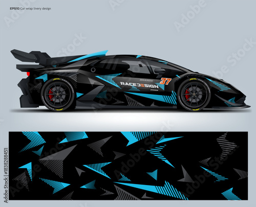 Motorsport car Livery wrap design– Green and Black Car Wrap Template, include printable file, editable file.
