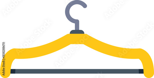 Empty yellow plastic clothes hanger with metal hook and bar isolated on white background