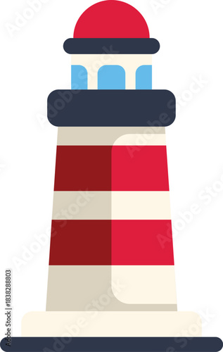 Classic red and white striped lighthouse providing safe passage for maritime vessels