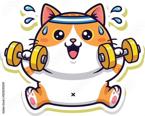 cute chubby cat lifting on white background