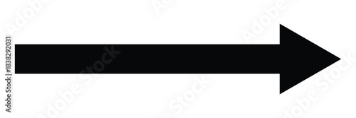 Straight long right vector arrow icon. black cursor, horizontal element, icon isolated on white background. Bold solid long arrow pointing to the right on a white background. Vector illustration.