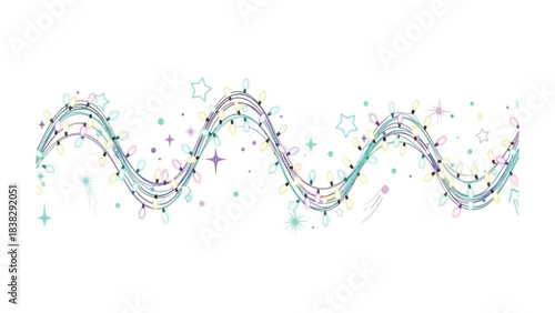 Abstract Festive Garland: An artistic rendering of a festive garland, composed of shimmering lights and scattered stars, curves gracefully, exuding a playful and celebratory ambiance.